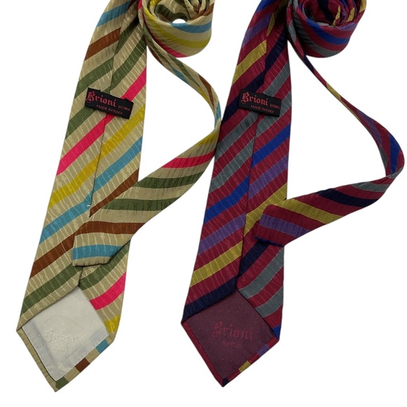 2 BRIONI VINTAGE RARE Burgundy/Beige Striped Silk LUXURY Tie ITALY - Picture 3 of 8